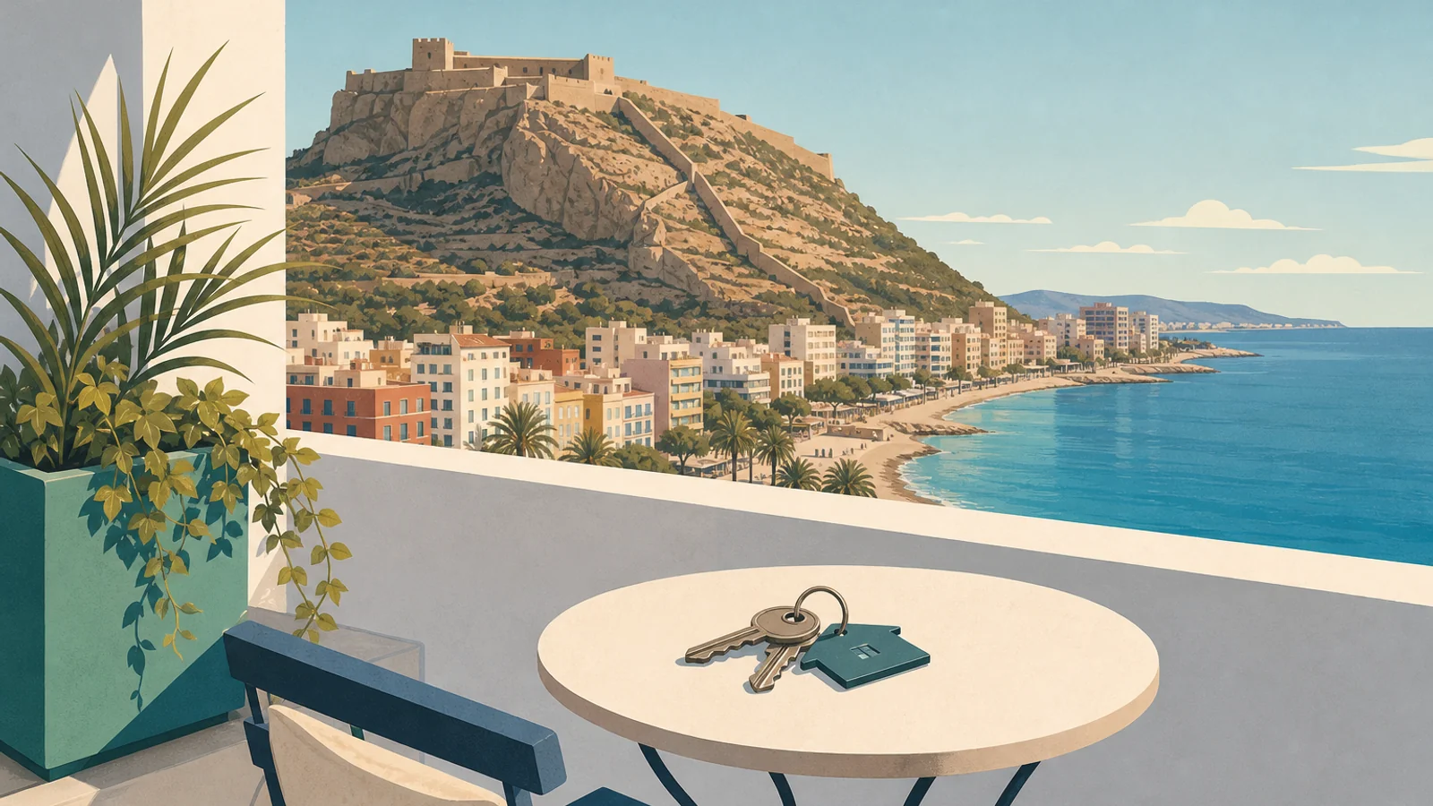 Real estate agencies in Alicante — keys and skyline