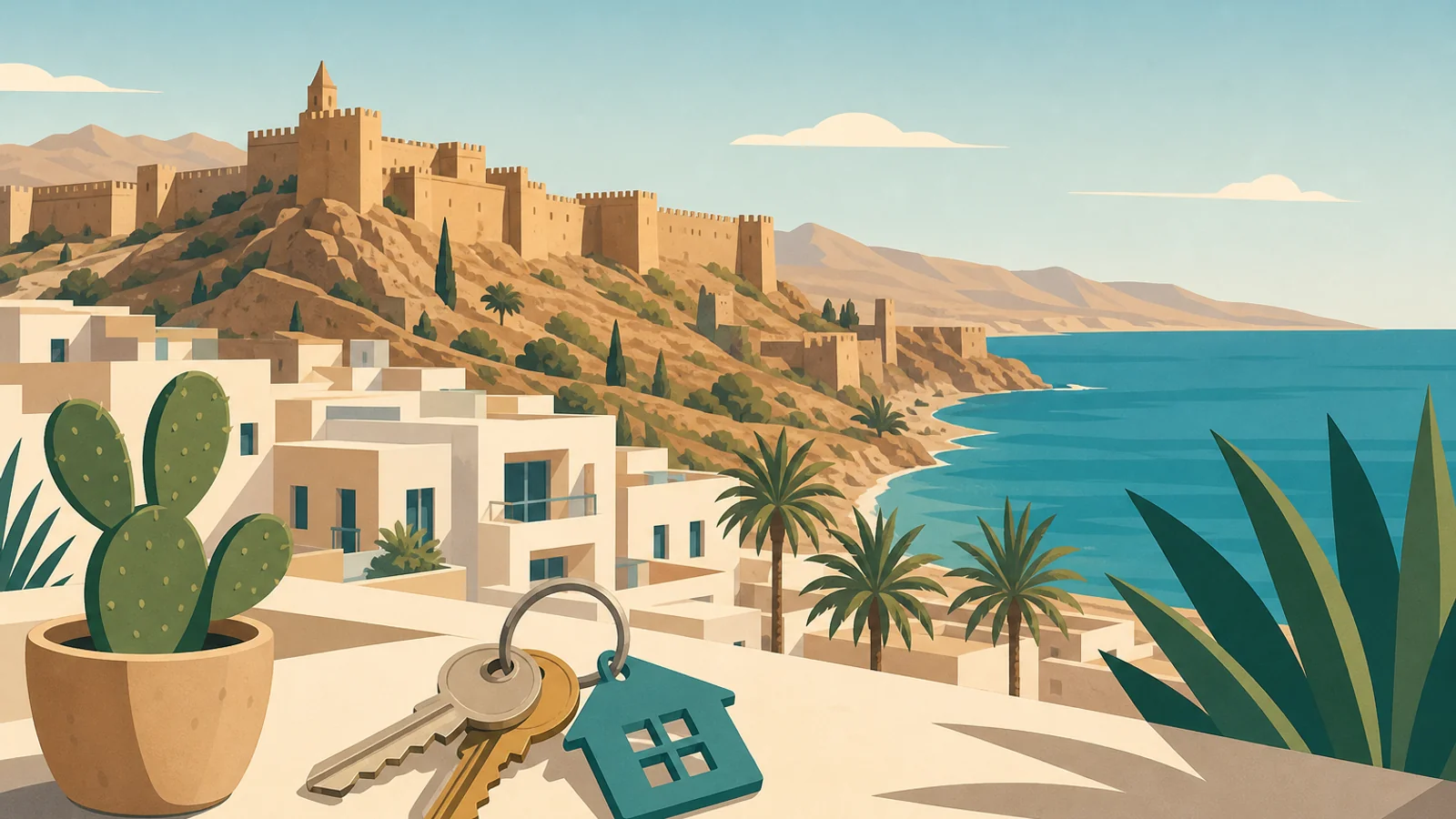 Real estate agencies in Almería — keys and skyline