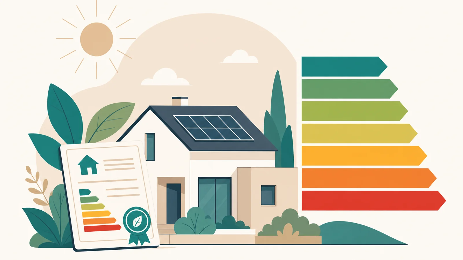 Energy performance certificate with A to G rating scale for Spanish residential property showing efficiency metrics