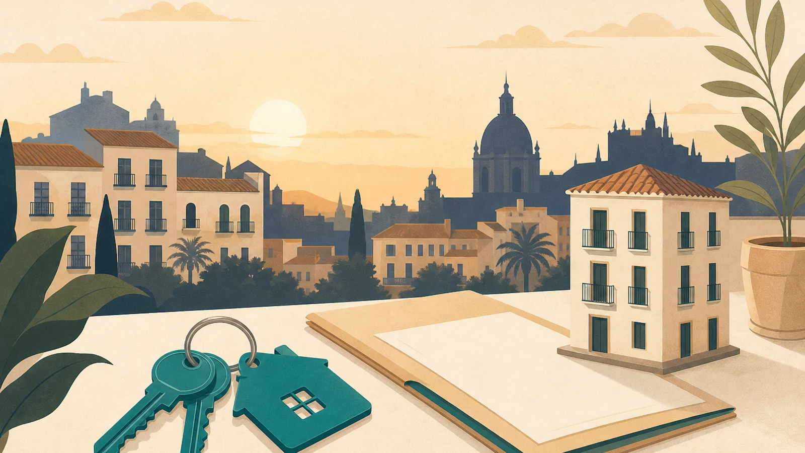 First-time home buyers reviewing property documents in Spain