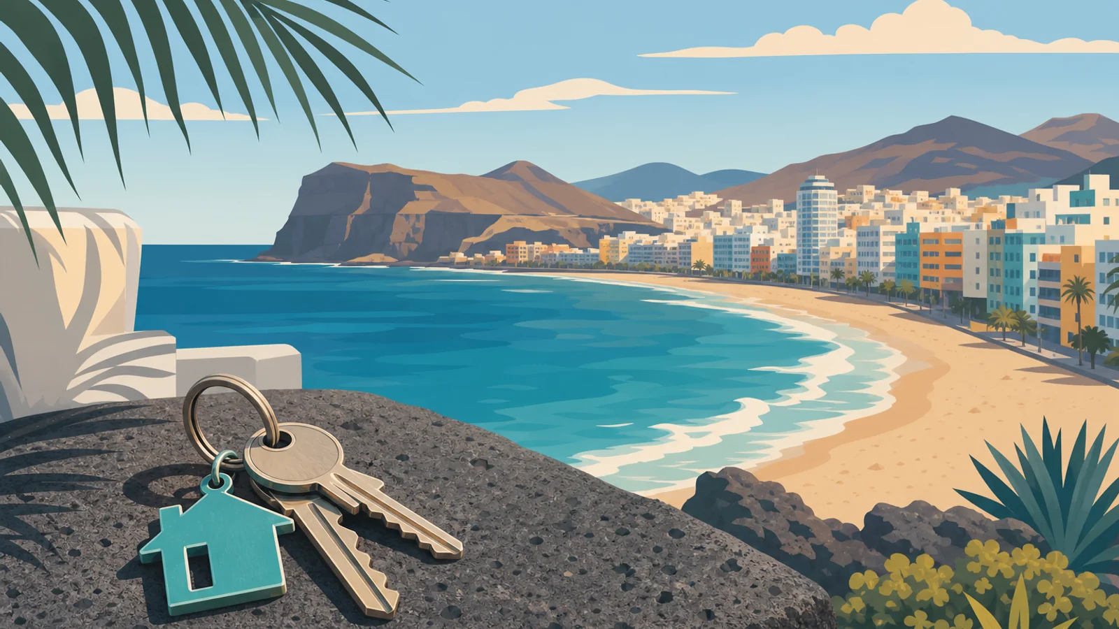 Real estate agencies in Las Palmas de Gran Canaria — keys and skyline