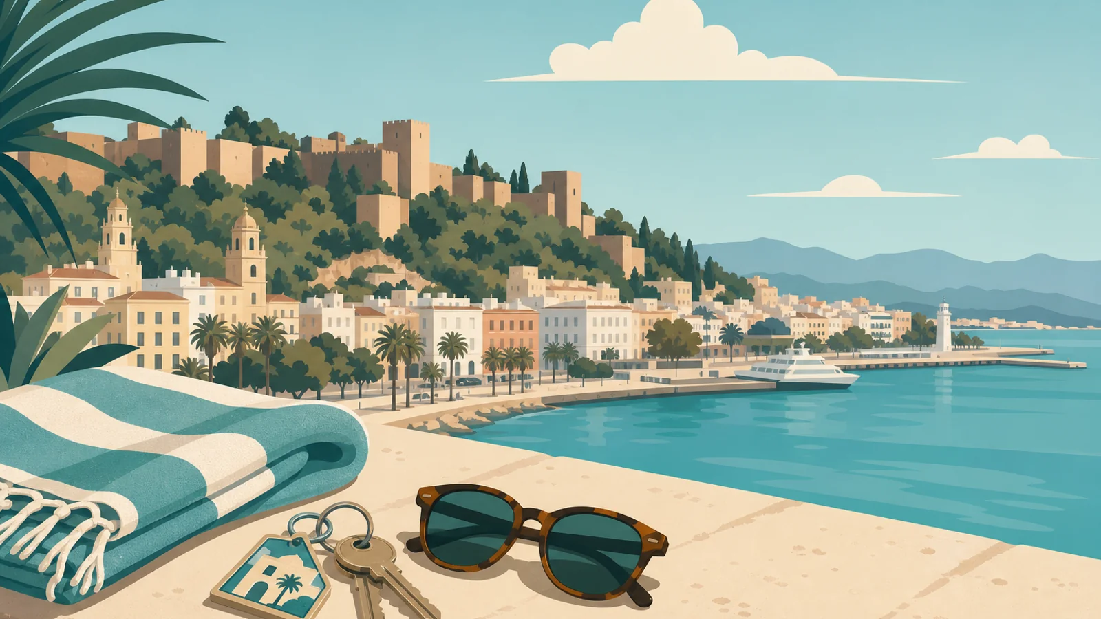 Real estate agencies in Málaga — keys and skyline