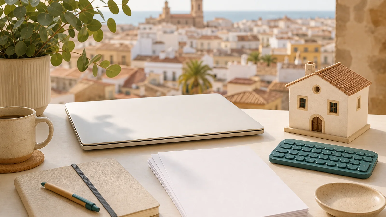 Self-employed mortgage prep in Spain — desk and house model
