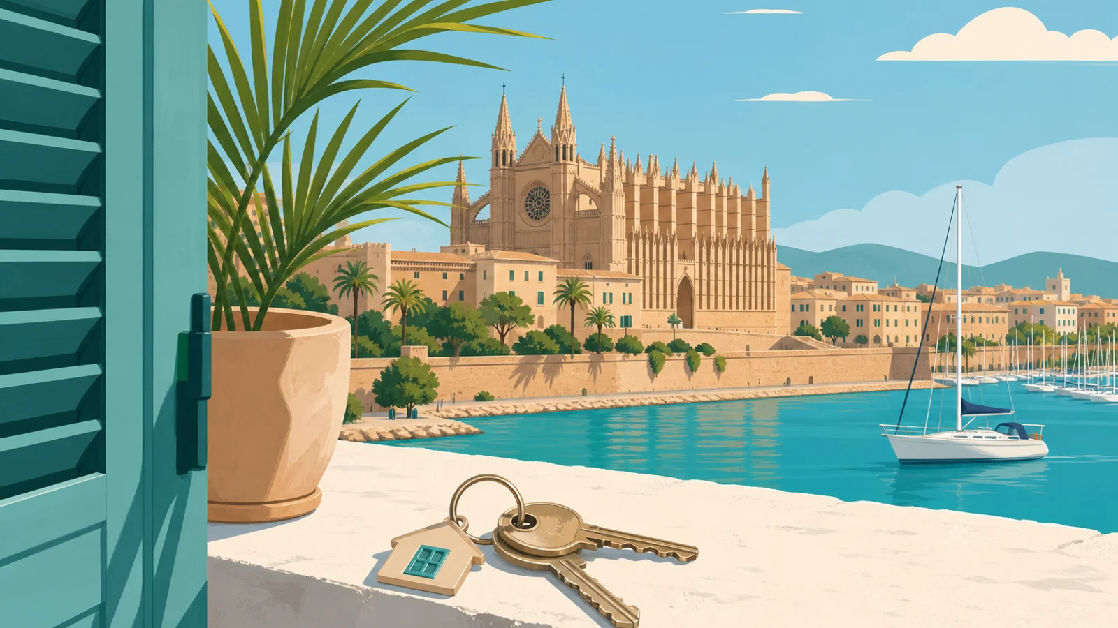 Real estate agencies in Palma de Mallorca — keys and skyline