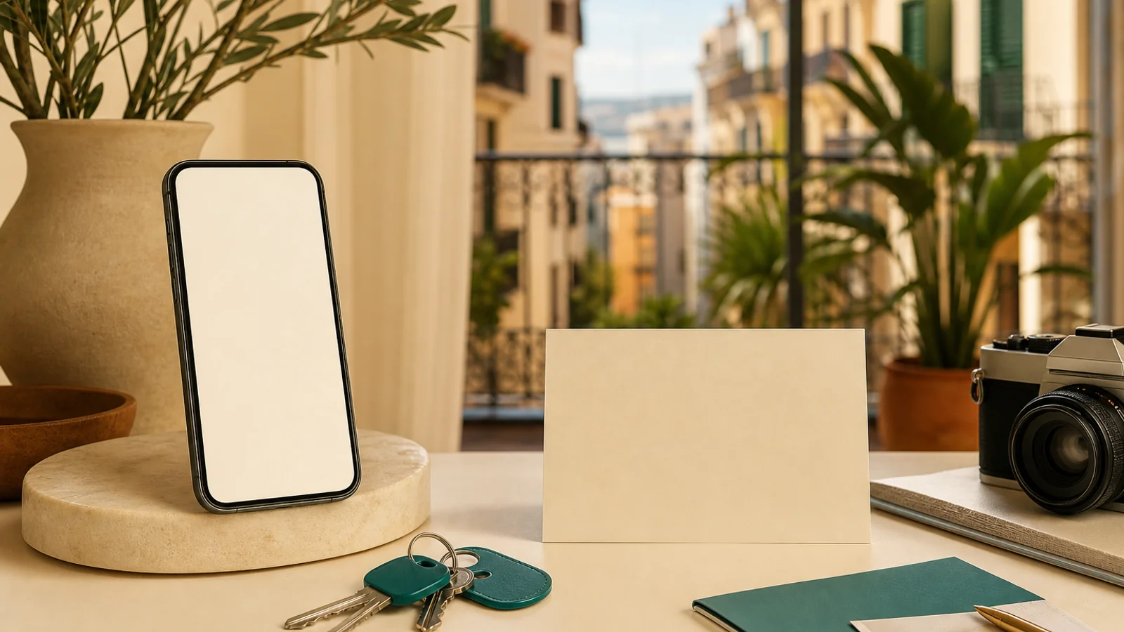 Agent marketing setup — camera, phone, and keys