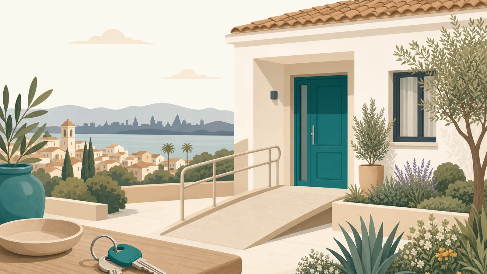 Peaceful retirement community in Spain with Mediterranean garden and senior-friendly amenities