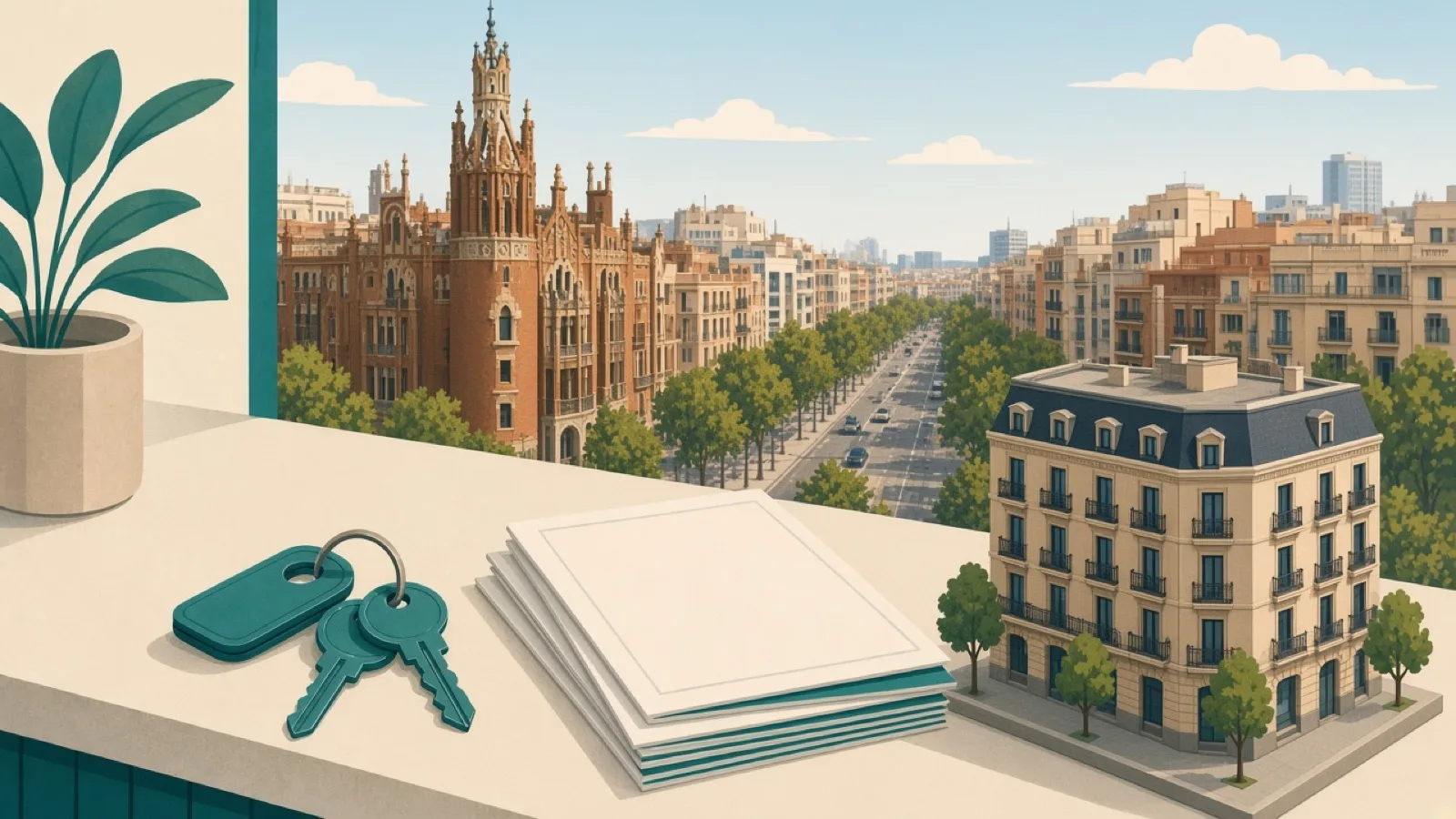 Real estate agencies in Sabadell — keys and skyline