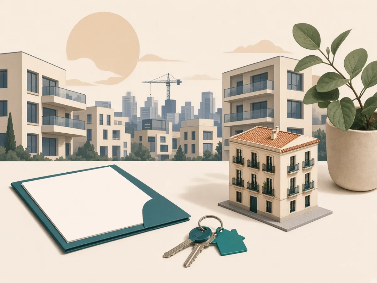 Clipboard in front of a quiet street of apartments — the lower ceiling between savings and salary wins