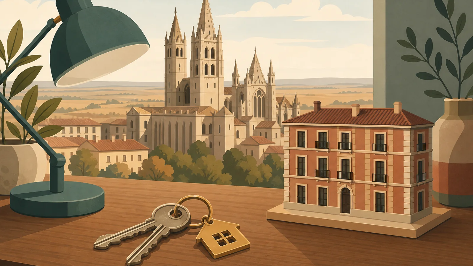 Real estate agencies in Valladolid — keys and skyline